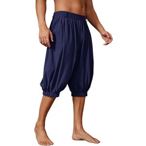 Runcati Mens Medieval Pirate Shorts Renaissance Viking Colonial Linen Halloween Costume Pants (Large, Navy)
