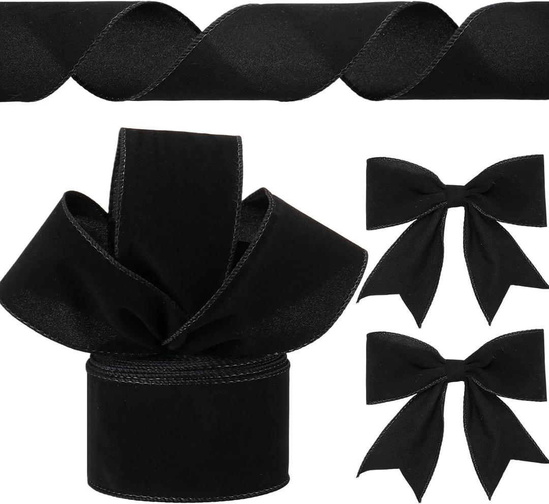 Chuangdi 1 Roll 2.5 Inch, 30 Yard Christmas Velvet Ribbon Vintage Black Wide Ribbons for Gift Wrapping Christmas Tree Ornaments Xmas Party Decoration Wreath Crafts Bow Making