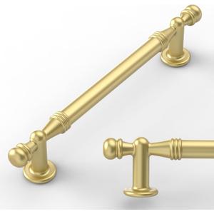 Amerdeco 10 Pack Brushed Gold Cabinet Pulls 5 Inch(128mm) Hole Center Drawer Pulls Cabinet Hardware Kitchen Cabinet Handles for Bathroom ZH0083