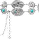 Kajeer Western Chain Belts, Women Concho Belt Turquoise Cowgirl Country Silver Country Waist Belts for Dresses Jean (43.5"(23"+extended chain 20.5"))