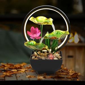 Abizarch Tabletop Fountain 3-Tiers Leaf,11" Small Waterfall Fountains Indoor Water Fountain with Rocks and Ring Lights,Desktop Fountains for Meditation Relaxation for Bedroom Living Room Office