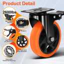 QNCZ Caster Wheels, 5 Inch Heavy Duty Casters Set of 4, Silent Industrial Casters Load 2600lbs, Swivel Casters for Furniture, Workbench and Cart Wheels