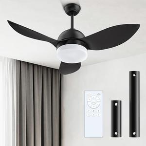 ROMASS Ceiling Fan with Lights Remote, LED Black Ceiling Fans 38" with Quiet DC Reversible Motor 6-Speeds Dimmable Light Ceiling Fan Indoor/Outdoor for Bedroom, Kitchen, Dining Room, Patio, White Fan Inside
