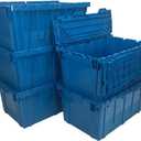 Storage and Packing Plastic Tote Crate Attached Lid Flip Top, 27"x16.9"x12.5", Storage Bins With Lids, Plastic Stackable Organization Crates For Home, Closet Space Saving,