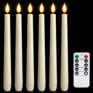 Meigic 6 Pcs Flameless Taper Candles with Remote, Timer, Plastic Battery Operated Window Candles, 9.6 Inches Ivory LED Candlesticks, for Halloween Christmas Home Decoration