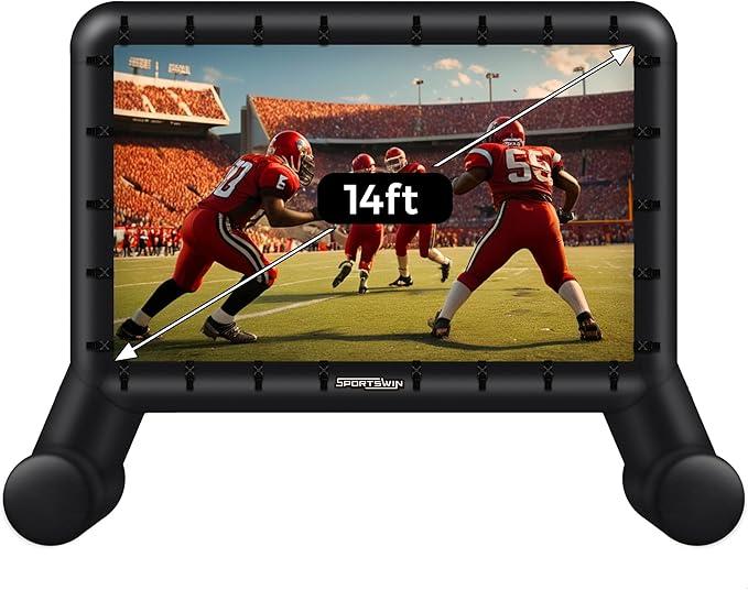 14 FT Inflatable Outdoor Movie Screen, Blow Up Projector Screen Outdoor with Air Blower, Movie Screens for Backyard with One Piece Design, Front & Rear Projection, Easy Set Up
