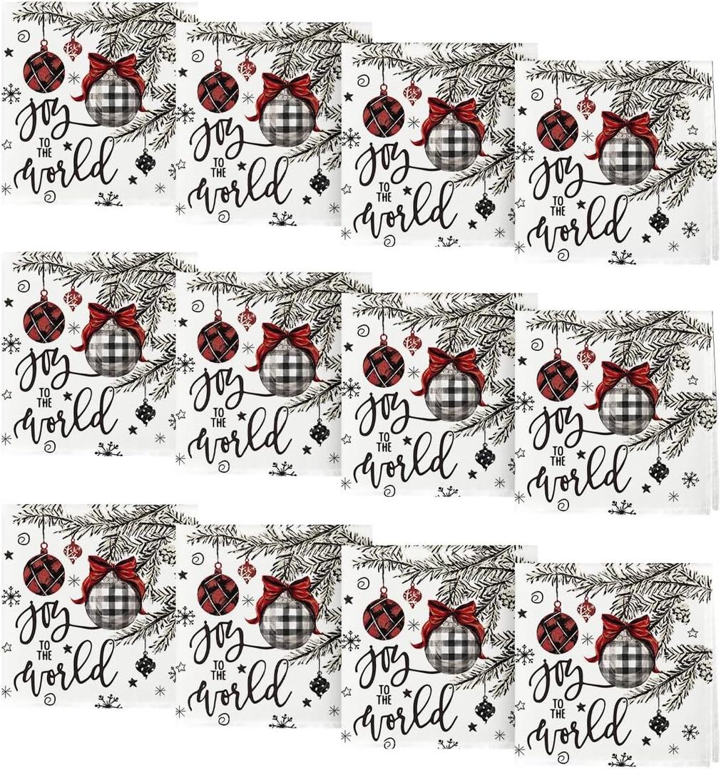 Horaldaily Christmas Cloth Napkins 18 x 18 Inch, Christmas Ball Ornaments Pine Party Dinner Decoration Washable Napkins Set of 12 (Red)