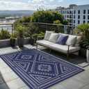 GENIMO Outdoor Rug for Patio Clearance - 6x9 ft Waterproof Plastic Camping Rugs, Reversible Outside Rv Mat Carpet for Porch, Deck, Picnic, Balcony, Beach, Backyard, Blue Grey