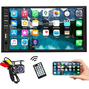 Car Stereo Double Din Radio with Bluetooth, Car Radio Touchscreen 7 Inch MP5 Player Car Stereo with Backup Camera Bluetooth, Mirror Link, FM/SWC/USB/SD/AUX, Car Audio Receivers with Subwoofer