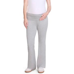 Motherhood Maternity Womens Full Length Roll Over Waist Lightweight Lounge Flare Pregnancy Yoga Pants (Medium, Heather Grey)