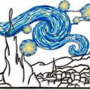 Kas Home The Starry Night Van Gogh Metal Wall Decor, Classic Painting Wall Art Abstract Artwork Prints for Home Bedroom Living Room Office Housewarming Gift (8L" x 15.7W")