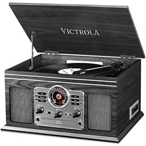 Victrola Nostalgic 6-in-1 Bluetooth Record Player & Multimedia Center with Built-in Speakers - 3-Speed Turntable, CD & Cassette Player, AM/FM Radio | Wireless Music Streaming | Grey | wood (Grey) Victrola Nostalgic 6-in-1 Bluetooth Record Player & Multimedia Center with Built-in Speakers - 3-Speed Turntable, CD & Cassette Player, AM/FM Radio | Wireless Music Streaming | Grey | wood (Grey)