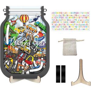 Reward Jars for Kids, Behavior Chart for Kids at Home, Chore Chart and Potty Training Rewards, Star Jar Reward System for Classroom, Positive Rewards Chart for Kids (Car)