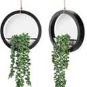 Der Rose 2 Pack Fake Plants Hanging Artificial Succulents Plants in Black Pots for Living Room Bathroom Accessories Boho Farmhouse Wall Decor