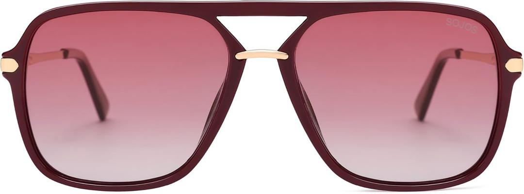 SOJOS Sunglasses for Women & Men, Square, Retro, Polarized Lens, Trendy Aviator, 90s Shades (Red/Red)