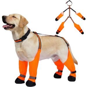 All-Weather Dog Boots with Suspenders  Waterproof, Reflective Shoes Pants, Anti-Skid & Dirt-Proof Paw Protectors for Snowy & Rainy Outdoor Walking, Hiking & Running, Orange, Size 2XL