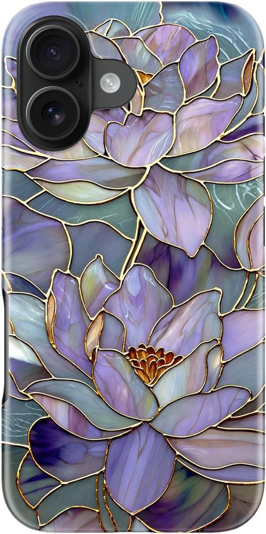 DorisMax for iPhone 16 Case - Wireless Charging Compatible - Dual-Layer Hard Shell + Silicone Cover - Shockproof Protective Phone Case with Stylish Designs for Women - Abstract Lotus