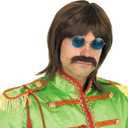 fun shack Brown Wig for Men, 70s Disco Party Wig, Rock Band Cosplay Wig with Mustache, 60s Retro Style, One Size