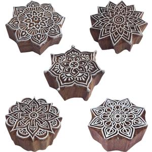 Royal Kraft Mandala Wooden Printing Stamps (Set of 5) - DIY Henna Fabric Textile Paper Clay Pottery Blocks Htag2209