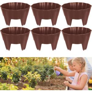 6 Pack Round Planting Grow Rings,10" Planting Protective Round Edging, Plant Support Rings to Protects Plants, Deep Watering Plant Collars for Vegetables Herbs Flowers (Brown)