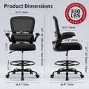 TRALT Drafting Chair - Tall Office Chair with Lumbar Support for High Desk | Ergonomic Standing Desk Chair with Adjustable Footrest Ring - High Office Chair with Flip-up Armrest for Adults (Black, 1)
