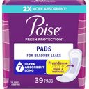 Poise Incontinence & Postpartum Pads for Bladder Leaks, 7 Drop Ultra Absorbency, Long Length, 39 Count