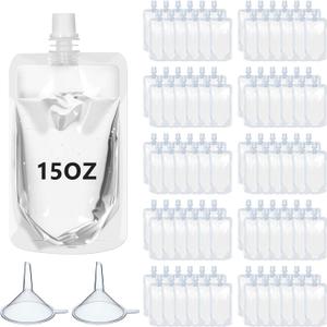 100pcs Plastic Flasks Disposable Drink Pouches Clear Juice Bags Salsa Leakproof Squeeze Pouches for Travel (15 oz)