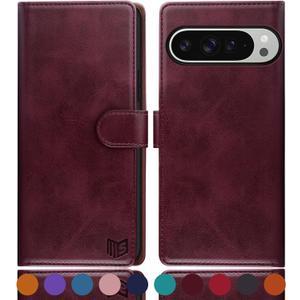 SUANPOT for Google Pixel 9 Pro XL 6.8" 5G Wallet case with RFID Blocking Credit Card Holder,Flip Book PU Leather Protective Cover Women Men for Pixel 9 Pro XL Phone case Wine Red