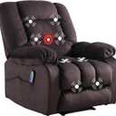 Phoenix Home Manual Recliner Chair with Massage & Heating, Overstuffed Breathable Fabric Reclining Sofa with Side Pockets for Living Room, Choco