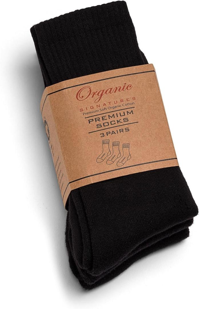 Organic Signatures Premium Cotton Crew Socks, Soft Athletic Socks, 3 pack