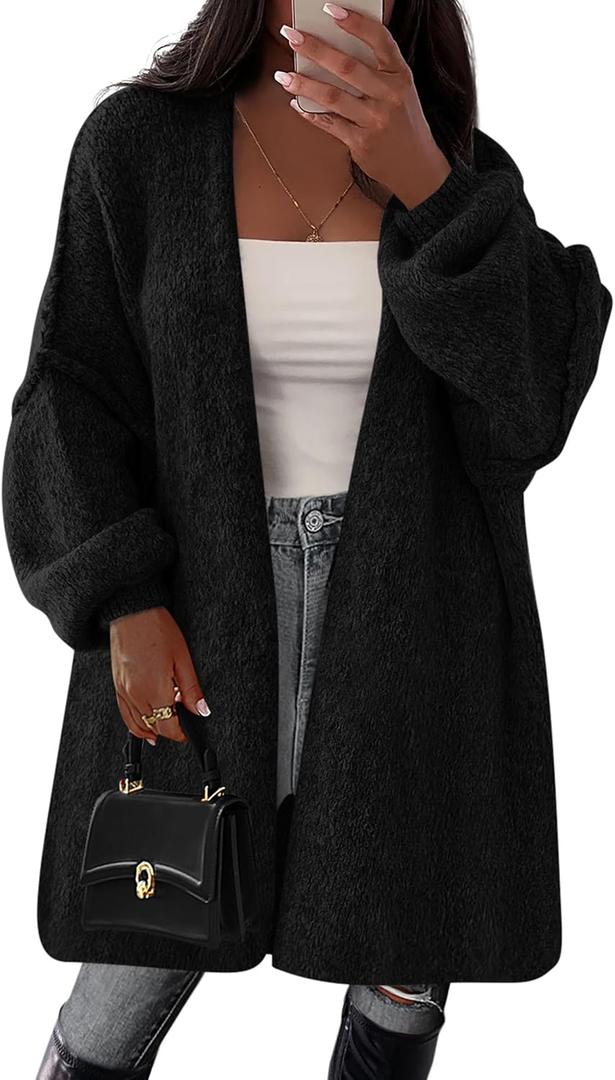 PRETTYGARDEN Long Cardigan Sweaters for Women Trendy Fall 2026 Oversized Knit Sweater Jacket Coats Winter Fashion Clothing (Small, Black)