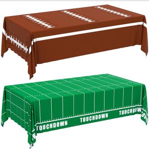 6 x Football Party Decorations Disposable Tablecloth - 2 Pack Plastic Table Covers with Touchdown Field and Football Design, for Birthday, Game Day, Tailgate and Big Game, 54 x 108 Inch