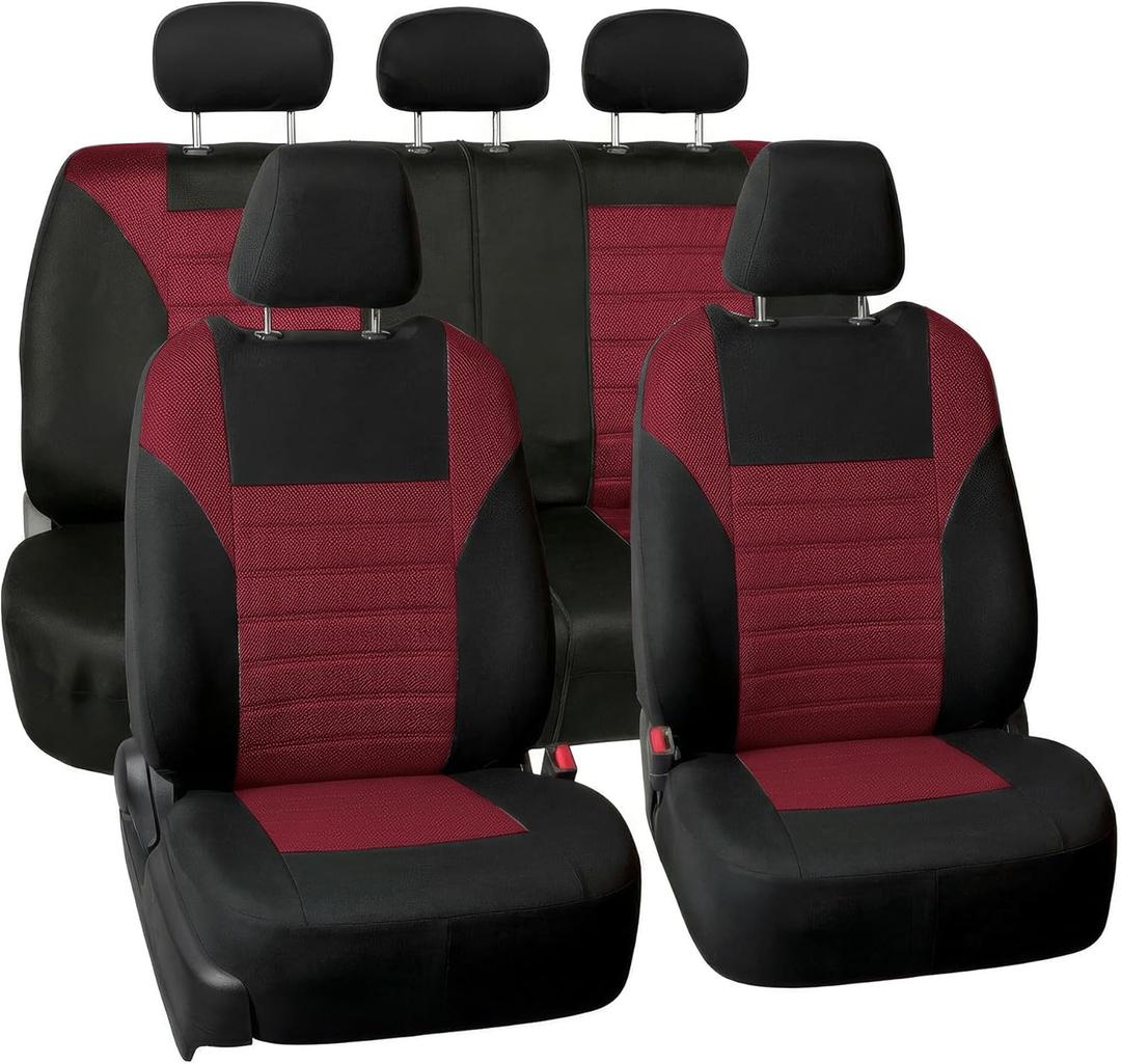 FH Group Automotive Car Seat Covers Full Set Premium 3D Air Mesh Front Seat Covers, Airbag Compatible & Split Bench Cover Universal Fit Interior Accessories for Cars Trucks and SUVs - Burgundy