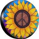 Peace Sign Sunflower Spare Tire Cover,Universal Wheel Tire Cover for Trailer, RV, SUV, Truck,Camper and Many Vehicle,Weatherproof Tire Protectors15 inch for Diameter 27"-29"