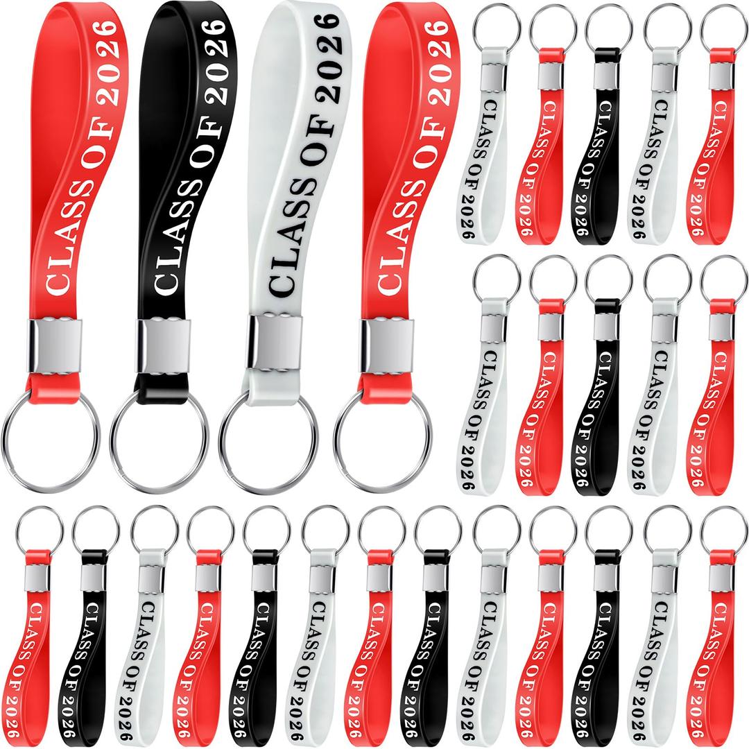 Ecation 50 Pcs Class of 2026 Graduation Keychains, White, Black, Red