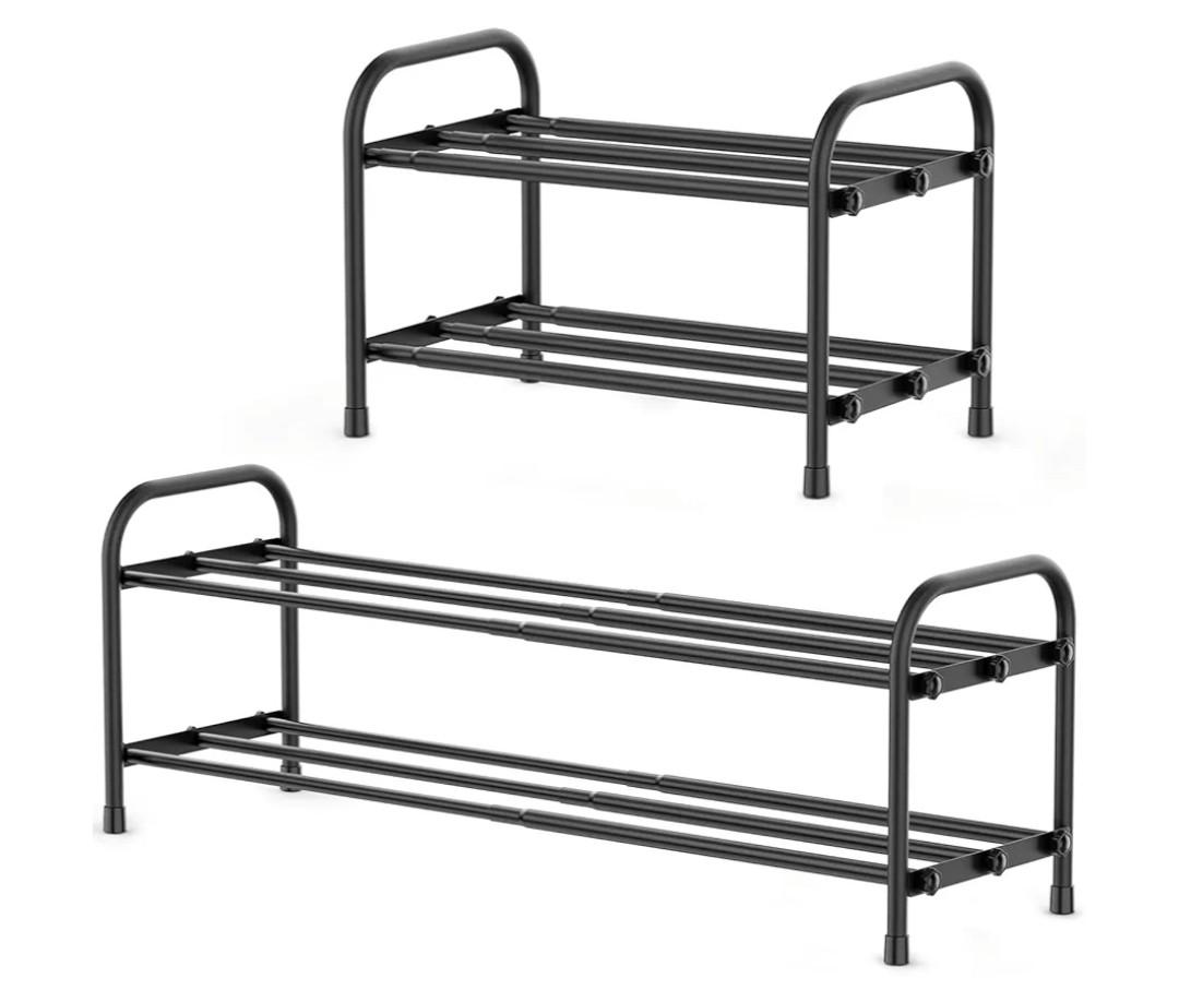 INSMART 2-Tier Expandable Shoe Rack:Stackable and Adjustable Shoes Organizer Storage Shelf, Sturdy and Durable Metal Structure Free Standing Shoe Rack for Closet Entryway Doorway