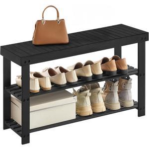 SONGMICS Shoe Rack Bench, 3-Tier Bamboo Shoe Storage Organizer, Entryway Bench, Holds Up to 286 lb, 11.3 x 35.4 x 17.8 Inches, for Entryway Bathroom Bedroom, Ink Black ULBS90B33