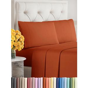 Sleepy Town Queen Size Bed Sheets - 4 Piece - Queen Sheet Set - Extra Soft, Comfy & Cooling - Easy Care - Shrinkage, Wrinkle & Fade Resistant - Brushed Microfiber - Deep Pocket Bed Sheets (Terracotta)