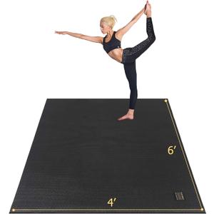 GXMMAT Large Yoga Mat 6'x4'/6'x6'/7'x5'(7mm/9mm), Extra Thick Workout Mats for Home Gym Flooring,Ultra Comfortable Non-Slip Quick Resilient Barefoot Wide Exercise Mat for Pilates,Stretching,Meditation (Black Real)