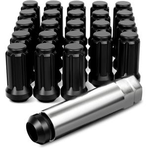Orion Motor Tech M14x1.5 Lug Nuts Black with Spline Tuner, XL 2 inches Length Conical Wheel Nut, Compatible with Chevy GMC Ford Cadillac Lincoln SAAB Saturn Silverado 1500 Savana, Set of 24