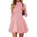 Wenrine Women Long Sleeve Bubble Mini Dress Bodycon Mock Neck Casual 2025 Cocktail Club Party Dresses Pink (Large)