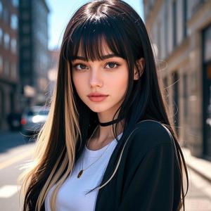 2 x Black with Blonde Wigs for Women, Long Straight Stripes Color Wigs with Bangs, Natural Looking Soft Synthetic Fiber Wig for Daily Party