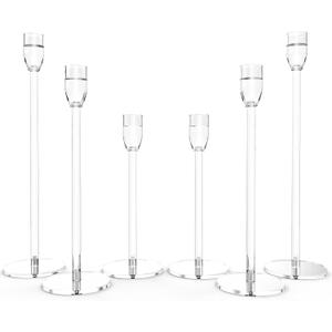 Tall Candlestick Holders Acrylic Clear Taper Candle Stand Bundle for Table Centerpiece Suitable for 3/4 & 7/8 Inch Electronic LED Candles for Home Decor Wedding Party (6 PCsTaper Candle Holders)