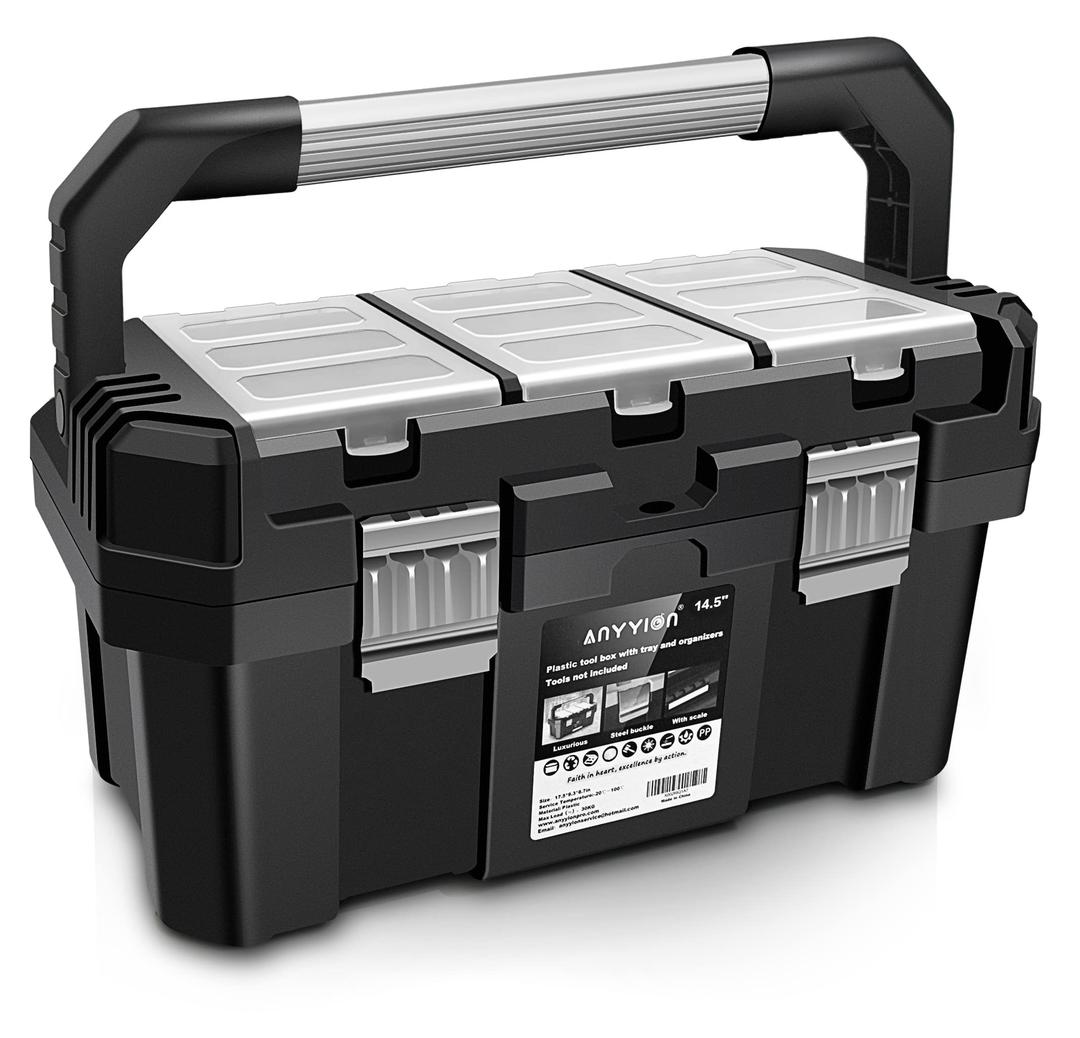 Anyyion 13 inch Small Tool Box with Removable Tray, Truly Strong and Durable For Hobby or Craft Storage Toolbox, (Internal Size:12.9"Lx6.1"Wx5.9"H)