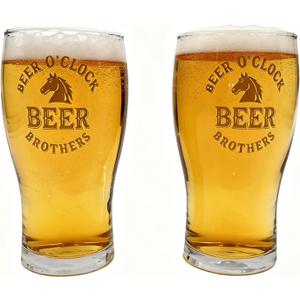 Beer Glasses Set of 2 16OZ Craft Beer Glasses Set Funny Beer o'Clock Beer Pint Glasses Freezer Safe Heavy Thick Base as Birthday, Father's Day, Christmas, Groomsmen, Bachelor Party Gift for Men, 10 Ounces