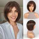 HAIRCUBE Bob Wigs for Women Synthetic Wig with Fringe Brown with highlight Color