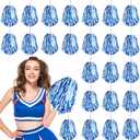 24 Pcs Pom Poms Cheerleading Cheerleader Spirited Cheer Baton Handle Metallic Foil for Sports Team Party Dance Cheering (Blue, White)
