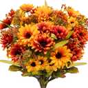 Fall Flowers Artificial for Decoration, 2 Pcs Fake Mums Silk Daisy Faux Bouquet Arrangements for Home Indoor Outdoor Table Room Wedding Party Fall Decor
