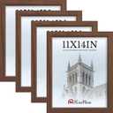 11x14 Picture Frame 4 Pack, Brown Wood 14x11 Frame, Tempered Glass, Vertical or Horizontal Wall Display for Photos & Art Prints