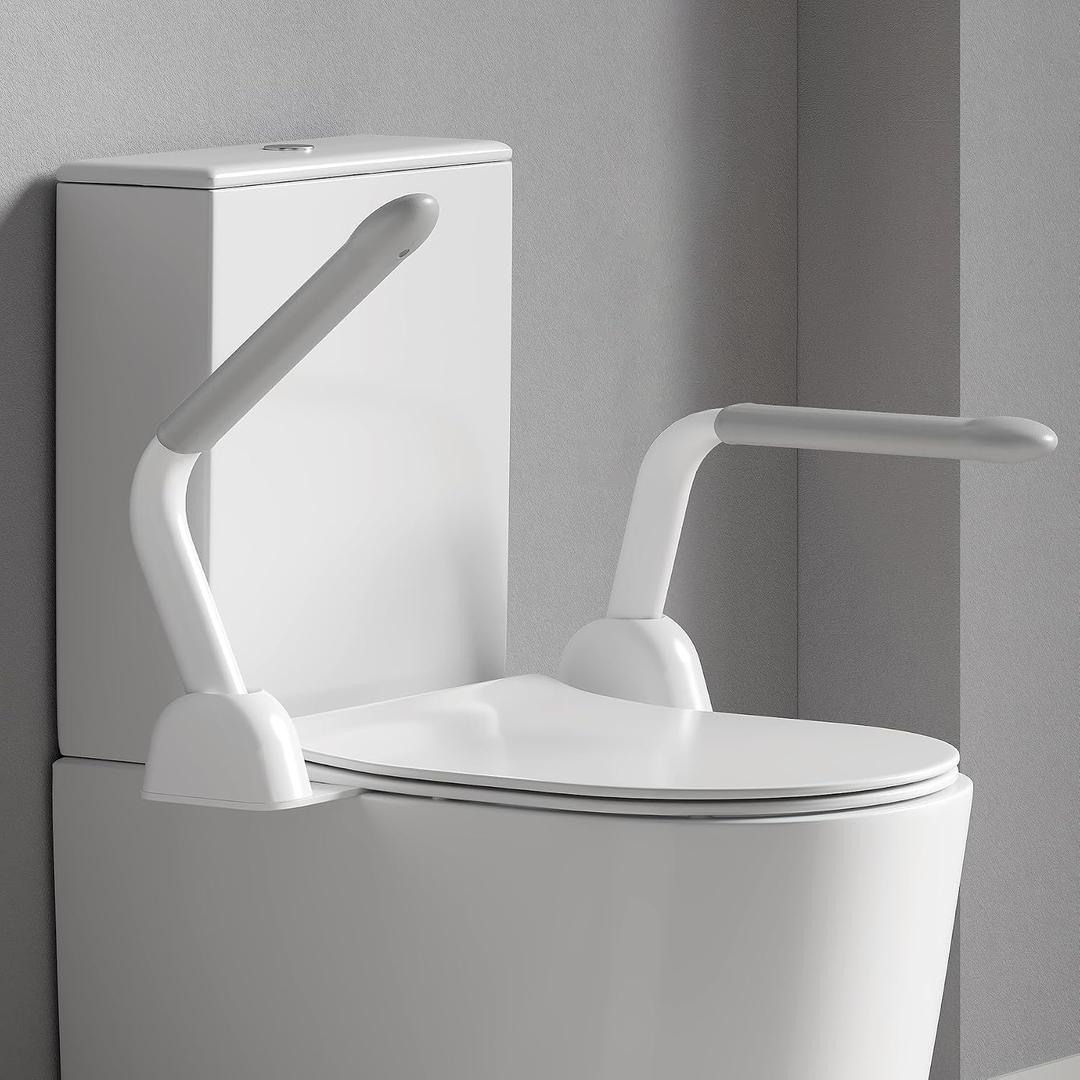 Toilet Safety Rails for Seniors, Super Heavy Duty Handicap Toilet Rails with Foldable Handles, Space Saving, Stylish and Durable, Anti Slip Toilet Safety Frame with Arms for Seniors Disabled Pregnant